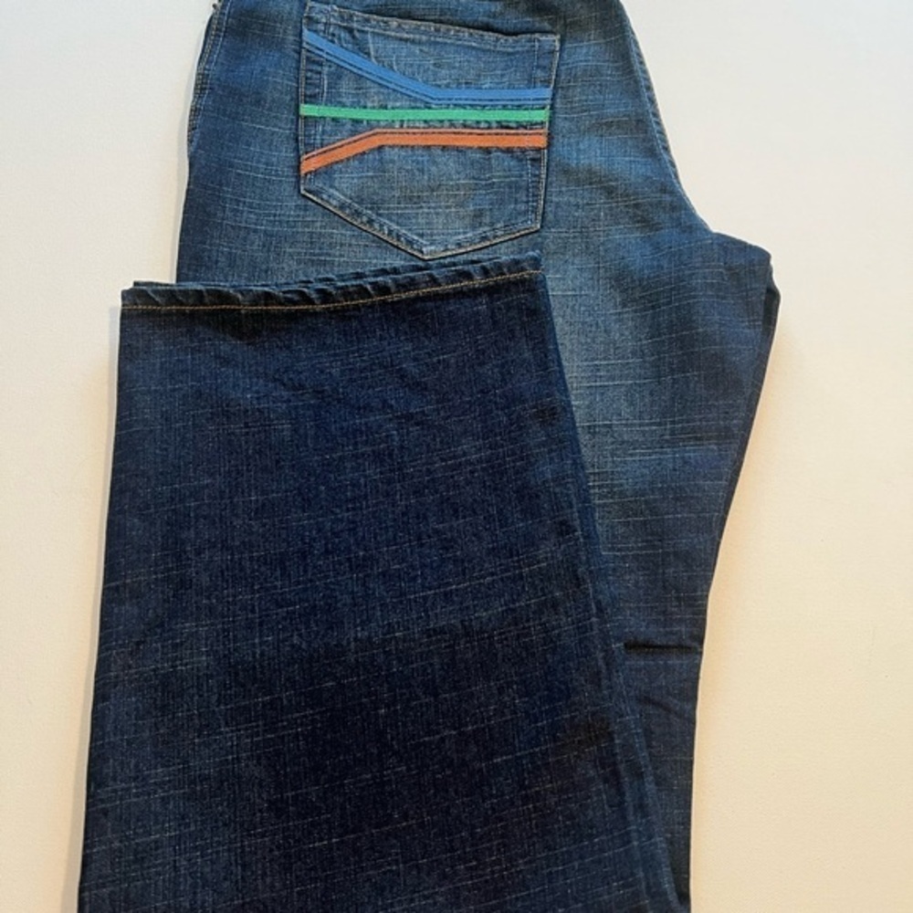 VINTAGE Rocawear Jeans Baggy Denim Blue Dark Wash Embroidered Hip Hop Mens 38x33